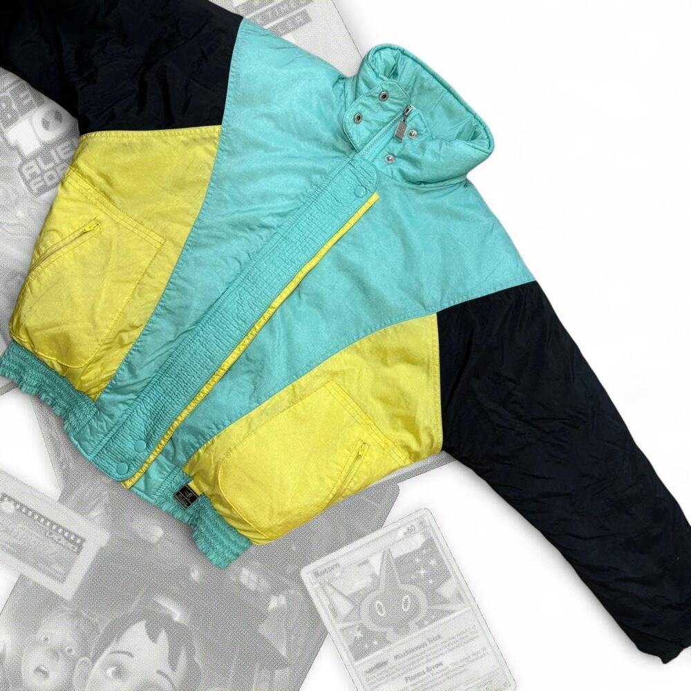 80’s Downfill Downhill Racer  Retro Color Block Ski‎ Puffer Zip Up Jacket